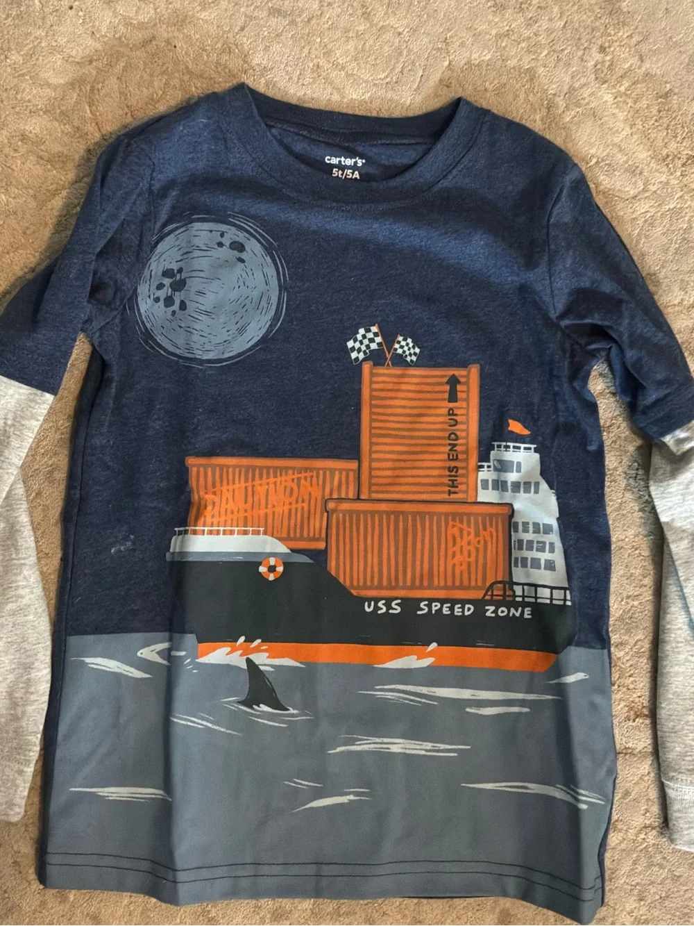 Carter's Navy, Gray & Orange Ship Graphic Long-Sleeve Tee
